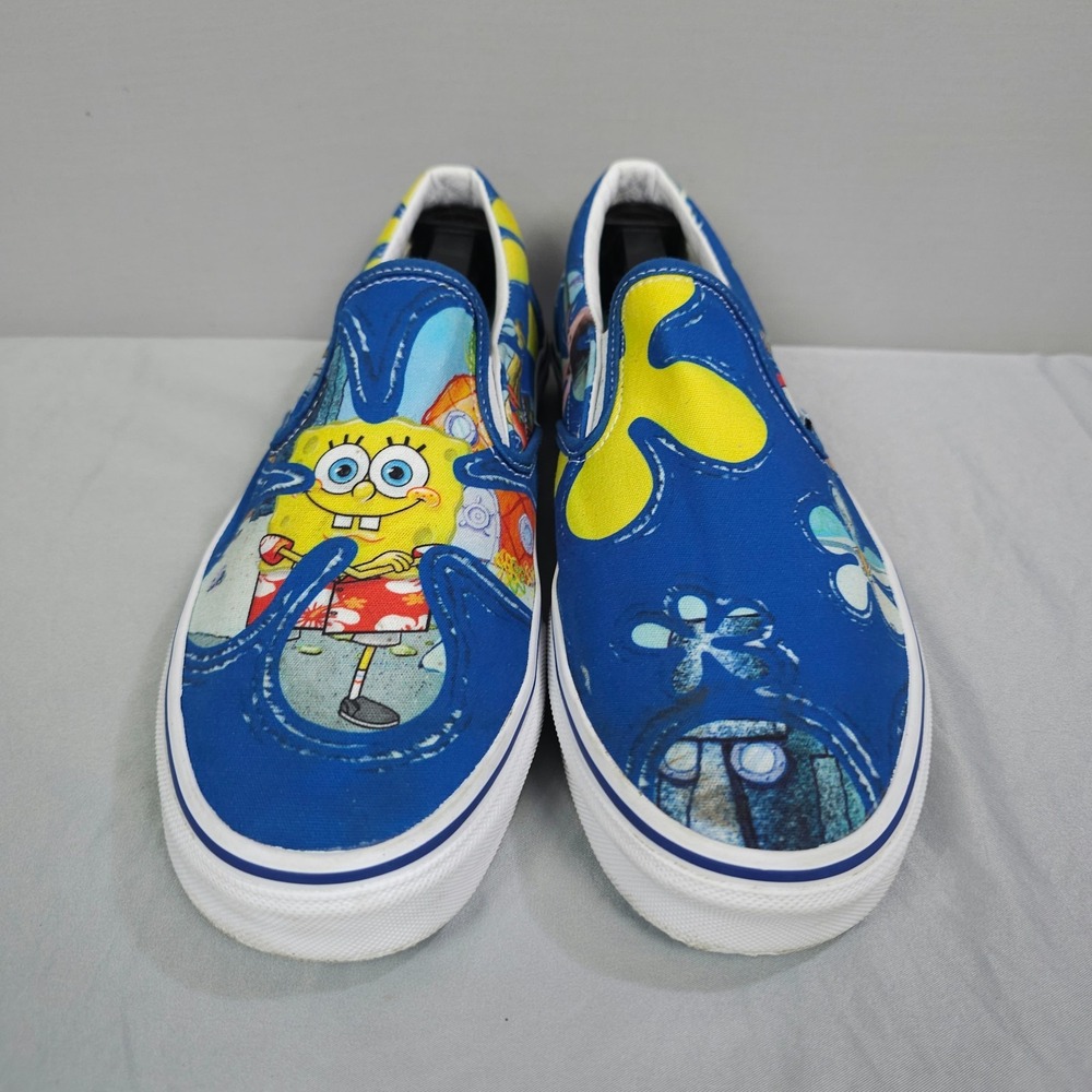 Vans X Spongebob Slip-On Shoes Men 9 Women 10.5 Blue Yellow Canvas Alohabob
